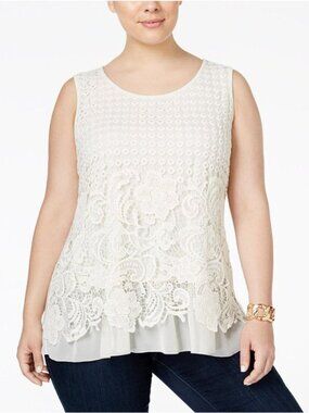 Style & Co Boho Cream Crochet Front Sleeveless Top